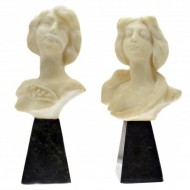 Pair of Art Nouveau Alabaster and Onyx Busts. Click for more information...
